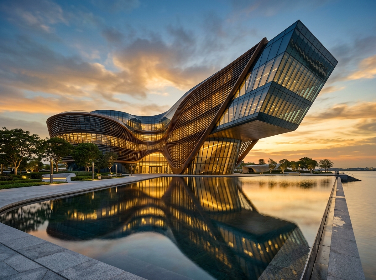 RMJV Global Ventures architectural headquarters at golden sunset